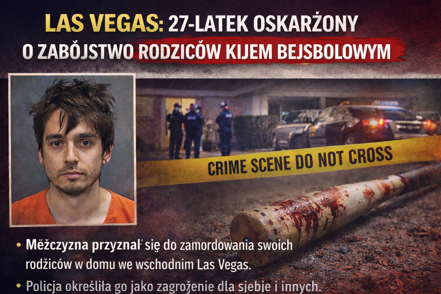 Las Vegas: 27-latek zabił rodziców kijem bejsbolowym